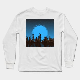 SURREAL CITYSCAPE İN NEON BLUE Long Sleeve T-Shirt